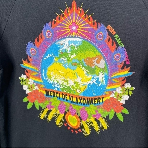 Horn Please! Screen Print Merci De Klaxonner Earth Sweatshirt - Picture 3 of 7